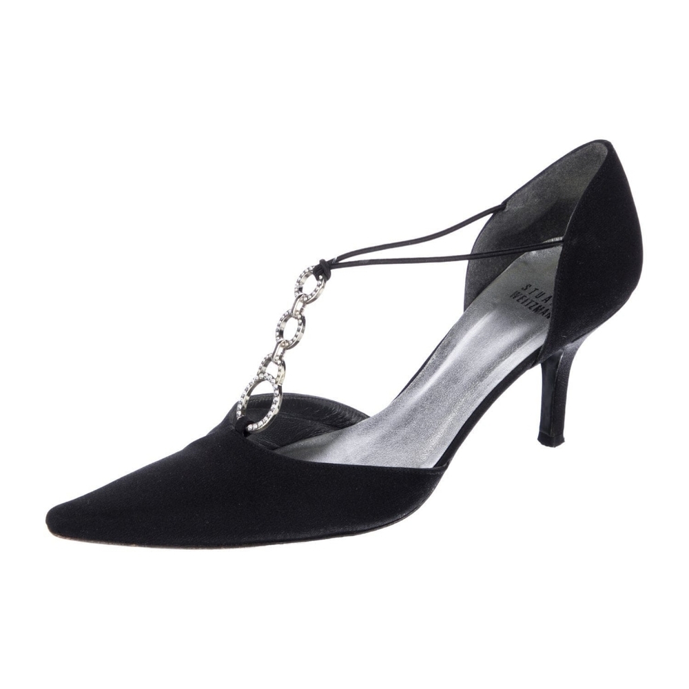 Stuart Weitzman women's black satin Operetta heels EUC with box Size 9M